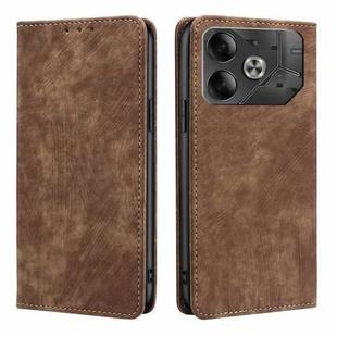 For Tecno Pova 6 5G RFID Anti-theft Brush Magnetic Leather Phone Case(Brown)