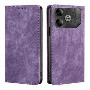 For Tecno Pova 6 5G RFID Anti-theft Brush Magnetic Leather Phone Case(Purple)