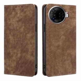 For Tecno Camon 30 Pro 5G RFID Anti-theft Brush Magnetic Leather Phone Case(Brown)