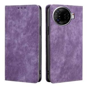 For Tecno Camon 30 Pro 5G RFID Anti-theft Brush Magnetic Leather Phone Case(Purple)