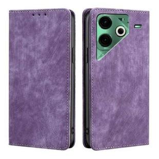 For Tecno Pova 6 Neo 4G RFID Anti-theft Brush Magnetic Leather Phone Case(Purple)