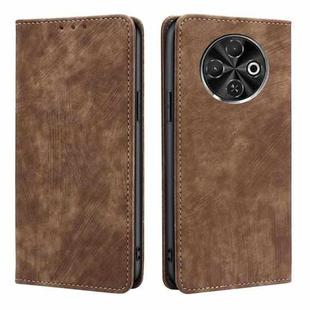 For Tecno Spark 30C 4G RFID Anti-theft Brush Magnetic Leather Phone Case(Brown)