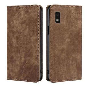 For Sharp Aqous Wish 3 RFID Anti-theft Brush Magnetic Leather Phone Case(Brown)