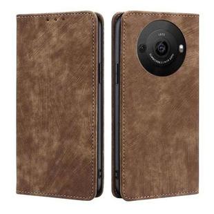 For Sharp Aquos R8 Pro SH-51D RFID Anti-theft Brush Magnetic Leather Phone Case(Brown)