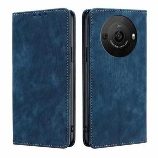 For Sharp Aquos R8 Pro SH-51D RFID Anti-theft Brush Magnetic Leather Phone Case(Blue)