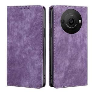 For Sharp Aquos R8 Pro SH-51D RFID Anti-theft Brush Magnetic Leather Phone Case(Purple)