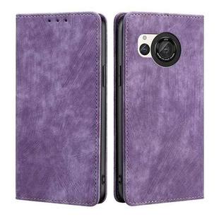 For Sharp Aquos R8 SH-52D RFID Anti-theft Brush Magnetic Leather Phone Case(Purple)