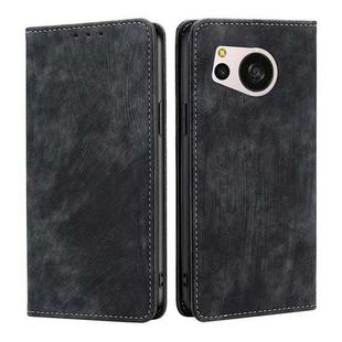 For Sharp Aquos sense8 RFID Anti-theft Brush Magnetic Leather Phone Case(Black)