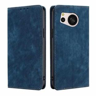 For Sharp Aquos sense8 RFID Anti-theft Brush Magnetic Leather Phone Case(Blue)