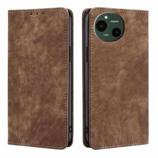 For Sharp Aquos R9 RFID Anti-theft Brush Magnetic Leather Phone Case(Brown)