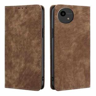 For Sharp Aquos Wish4 RFID Anti-theft Brush Magnetic Leather Phone Case(Brown)