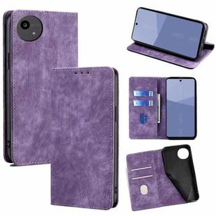 For Sharp Aqous wish5 RFID Anti-theft Brush Magnetic Leather Phone Case(Purple)