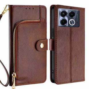 For Infinix Note 40 5G Zipper Bag Leather Phone Case(Brown)