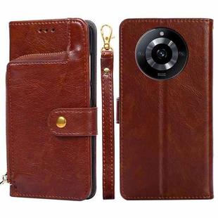 For Realme 11 5G Zipper Bag Leather Phone Case(Brown)