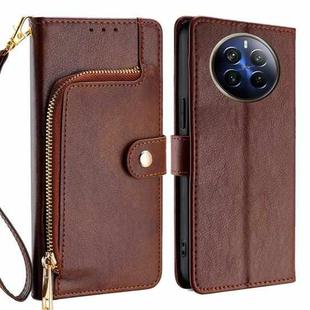 For Realme 12 Pro 5G Zipper Bag Leather Phone Case(Brown)