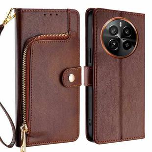 For Realme GT5 Pro 5G Zipper Bag Leather Phone Case(Brown)