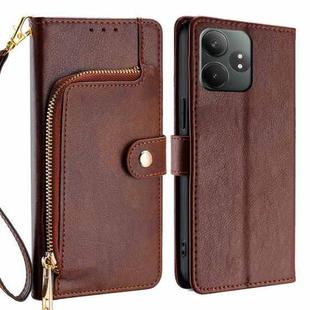 For Realme GT Neo6 SE Zipper Bag Leather Phone Case(Brown)