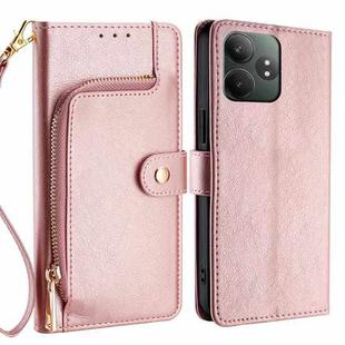 For Realme GT Neo6 SE Zipper Bag Leather Phone Case(Rose Gold)