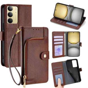 For Realme C75 4G / 14x 5G Global Zipper Bag Leather Phone Case(Brown)