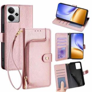 For Realme 14 5G Global Zipper Bag Leather Phone Case(Rose Gold)