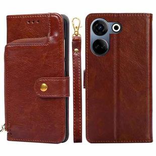 For Tecno Camon 20 Pro 4G Zipper Bag Leather Phone Case(Brown)