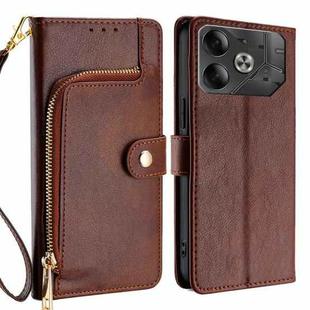 For Tecno Pova 6 5G Zipper Bag Leather Phone Case(Brown)