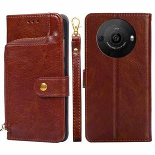 For Sharp Aquos R8 Pro SH-51D Zipper Bag Leather Phone Case(Brown)