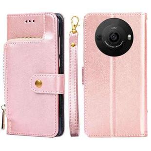 For Sharp Aquos R8 Pro SH-51D Zipper Bag Leather Phone Case(Rose Gold)