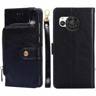 For Sharp Aquos R8 SH-52D Zipper Bag Leather Phone Case(Black)