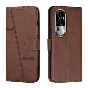 For OPPO Reno10 Pro+ Stitching Calf Texture Buckle Leather Phone Case(Brown)