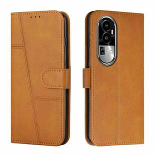For OPPO Reno10 Pro Stitching Calf Texture Buckle Leather Phone Case(Yellow)