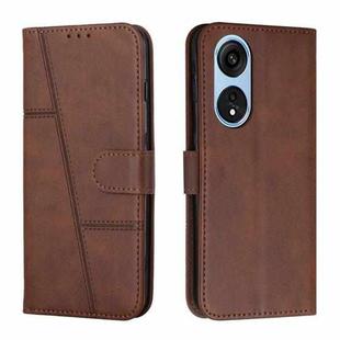 For OPPO A1 5G/A98/F23 5G Stitching Calf Texture Buckle Leather Phone Case(Brown)