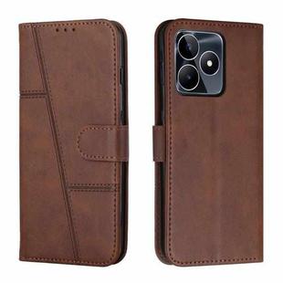 For Realme C53/Narzo N53 Stitching Calf Texture Buckle Leather Phone Case(Brown)