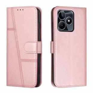 For Realme C53/Narzo N53 Stitching Calf Texture Buckle Leather Phone Case(Rose Gold)
