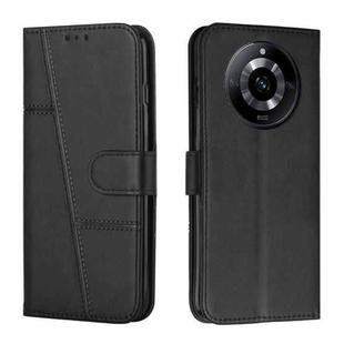 For Realme 11 Stitching Calf Texture Buckle Leather Phone Case(Black)