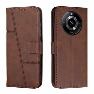 For Realme 11 Stitching Calf Texture Buckle Leather Phone Case(Brown)