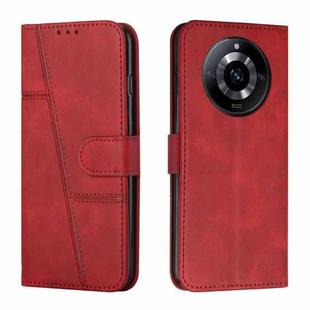 For Realme 11 Stitching Calf Texture Buckle Leather Phone Case(Red)