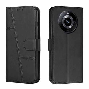 For Realme 11 Pro/11 Pro+ Stitching Calf Texture Buckle Leather Phone Case(Black)