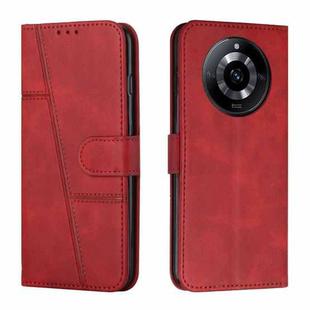 For Realme 11 Pro/11 Pro+ Stitching Calf Texture Buckle Leather Phone Case(Red)