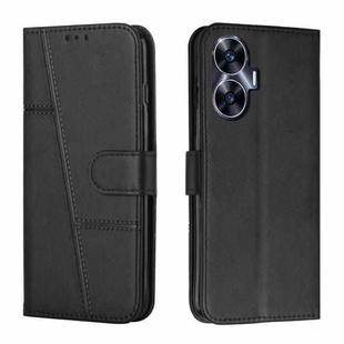 For Realme C55 Stitching Calf Texture Buckle Leather Phone Case(Black)