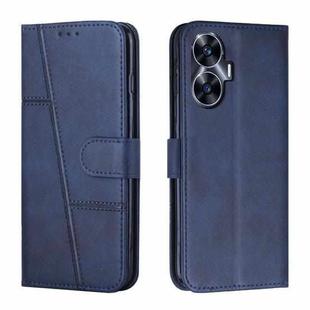 For Realme C55 Stitching Calf Texture Buckle Leather Phone Case(Blue)