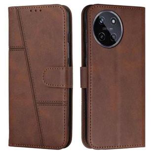 For Realme 11 4G Stitching Calf Texture Buckle Leather Phone Case(Brown)