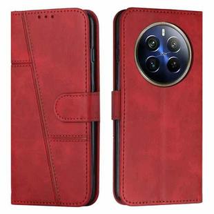 For Realme 12 Pro+ Stitching Calf Texture Buckle Leather Phone Case(Red)