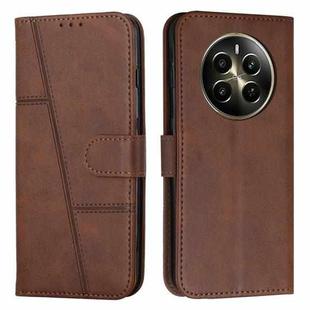 For Realme 12+ Stitching Calf Texture Buckle Leather Phone Case(Brown)