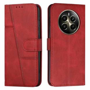 For Realme 12+ Stitching Calf Texture Buckle Leather Phone Case(Red)
