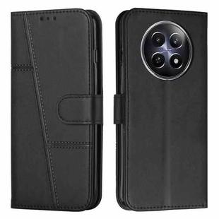 For Realme 12 Stitching Calf Texture Buckle Leather Phone Case(Black)