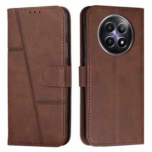 For Realme 12 Stitching Calf Texture Buckle Leather Phone Case(Brown)