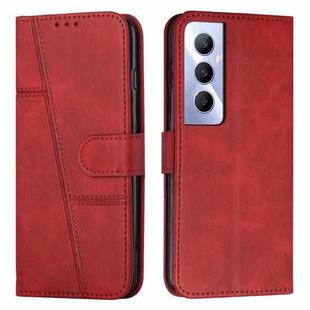 For Realme C65 4G Stitching Calf Texture Buckle Leather Phone Case(Red)