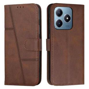 For Realme C63 Stitching Calf Texture Buckle Leather Phone Case(Brown)
