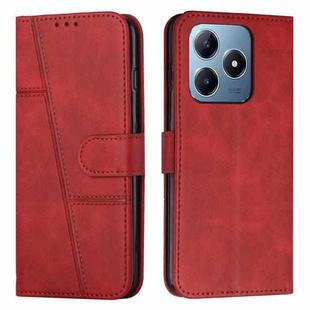 For Realme C63 Stitching Calf Texture Buckle Leather Phone Case(Red)